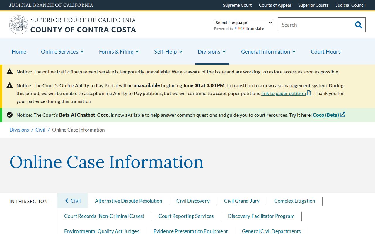 Contra Costa County people search court online case information