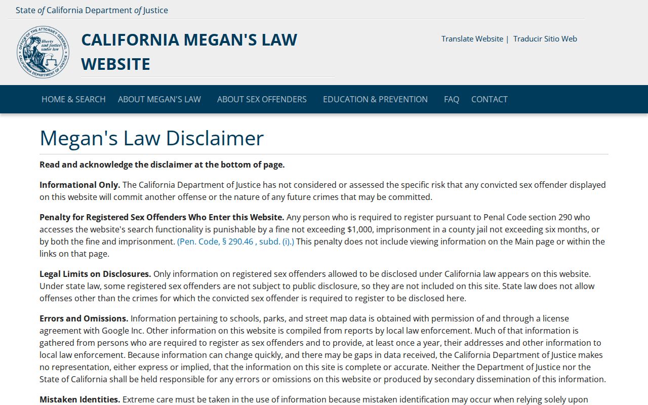 Contra Costa County public records California Megan's Law registry