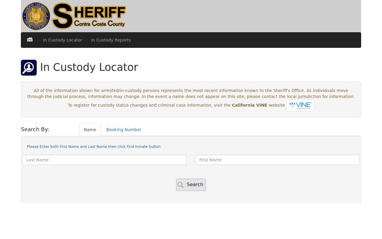 Contra Costa County public records Sheriff in-custody locator